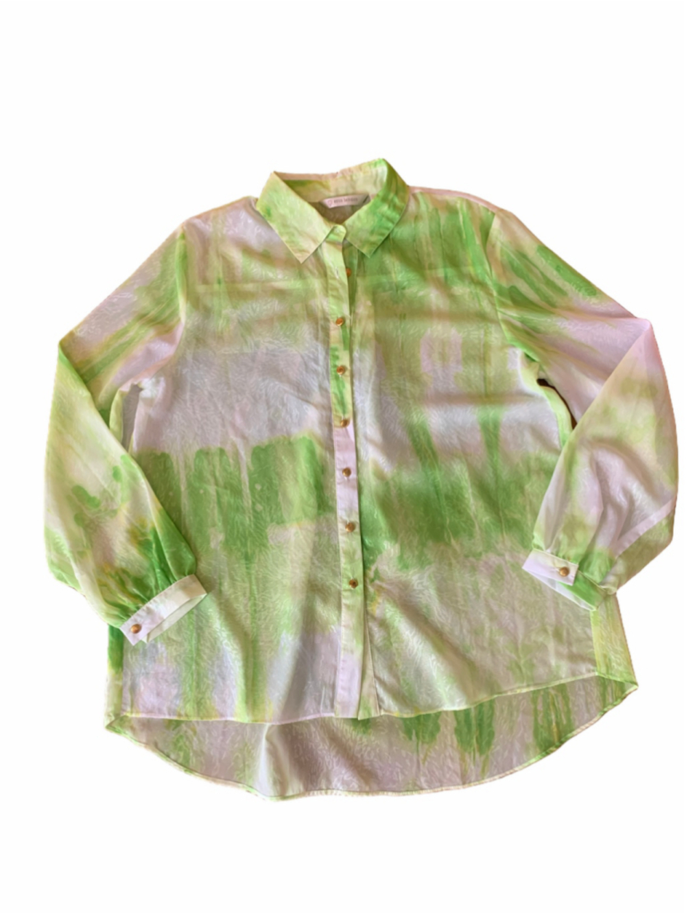 Women's Erin London Button Down Shirt Size S Green White Tie Dye